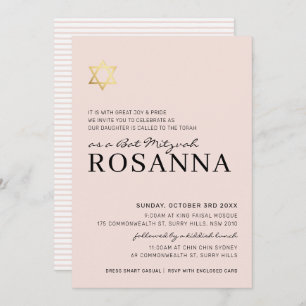 GOLD STAR modern Bat Mitzvah minimale bleke roze Kaart
