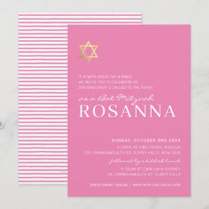 GOLD STAR modern Bat Mitzvah minimale  roze Kaart