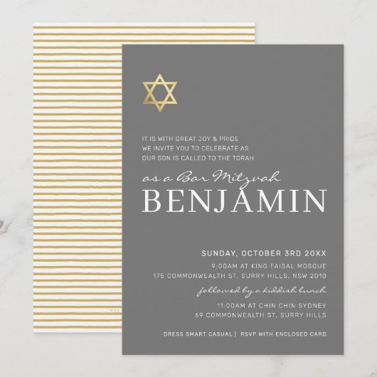 GOLD STAR moderne Bar Mitzvah minimaal grijs wit Kaart (Voorkant / Achterkant)