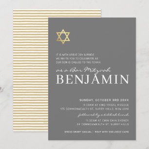 GOLD STAR moderne Bar Mitzvah minimaal grijs wit Kaart