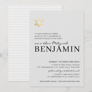 GOLD STAR moderne Bar Mitzvah minimal bord grijs Kaart