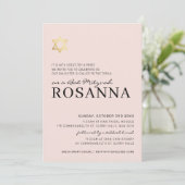 GOLD STAR moderne Bat Mitzvah minimal bord roze Kaart (Staand voorkant)