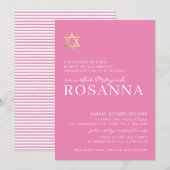 GOLD STAR moderne Bat Mitzvah minimal  roze Kaart (Voorkant / Achterkant)