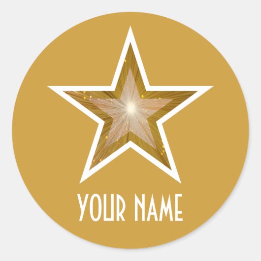 Gold Star 'Naam' ronde sticker geel (Voorkant)