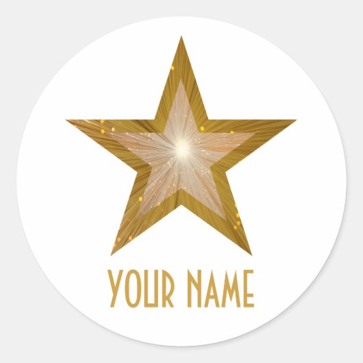Gold Star 'Naam' ronde sticker wit (Voorkant)