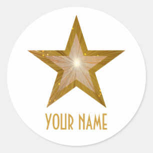 Gold Star 'Name' ronde sticker wit