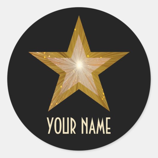 Gold Star 'Name' ronde sticker zwart (Voorkant)