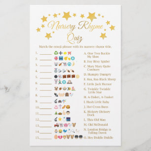 Gold Star Nursery Rhyme Baby shower Emoji Game Flyer
