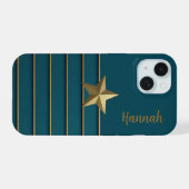 Gold Star op Blauwgroen iPhone 15 Case (Achterkant horizontaal)