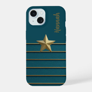 Gold Star op Blauwgroen iPhone 15 Case