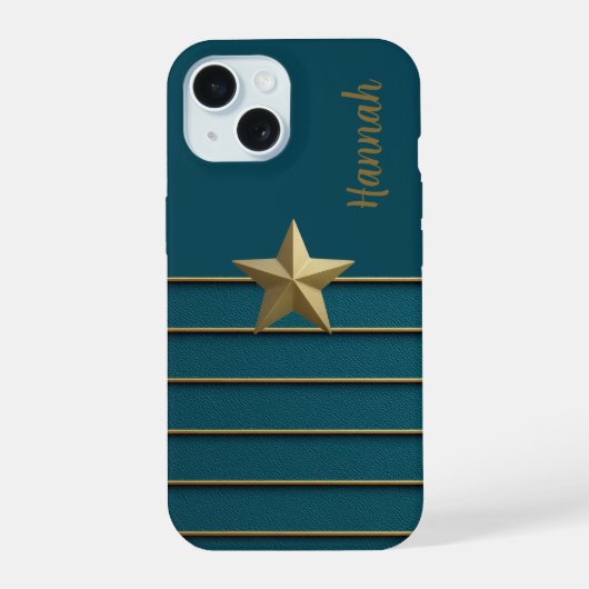 Gold Star op Blauwgroen iPhone 15 Case (Achterkant)