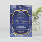 Gold Star op Blue Marble Jewish Bar Mitzvah Kaart (Staand voorkant)