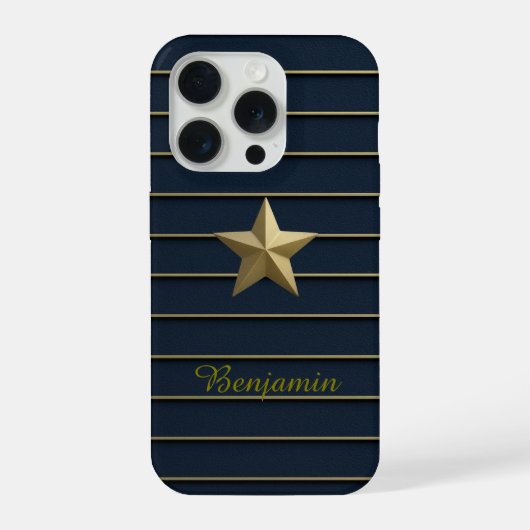 Gold Star op Navy Blue iPhone 15 Pro-Hoesjes Hoesje (Achterkant)