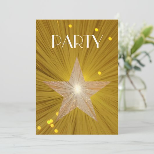 Gold Star 'Party' uitnodiging (Staand voorkant)