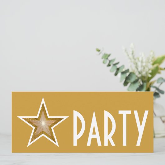 Gold Star 'PARTY'-uitnodiging lang Kaart (Staand voorkant)