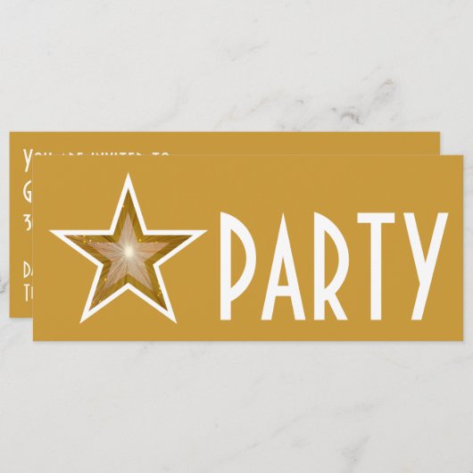 Gold Star 'PARTY'-uitnodiging lang Kaart (Voorkant / Achterkant)