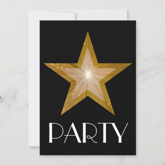 Gold Star 'Party' uitnodiging zwart (Voorkant)
