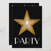 Gold Star 'Party' uitnodiging zwart (Voorkant / Achterkant)