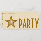 Gold Star 'PARTY' uitnodigingscrème lang Kaart (Voorkant / Achterkant)
