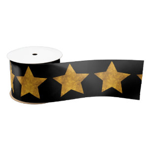 Gold Star Pattern Black Satijnen Lint