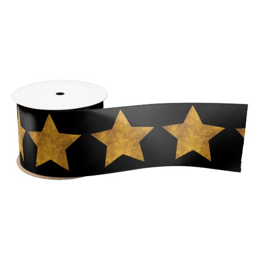 Gold Star Pattern Black Satijnen Lint (Spoel)