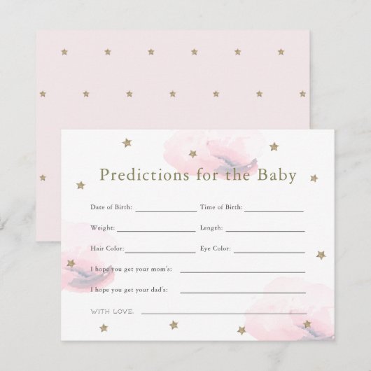 Gold Star & Pink Cloud Baby Voorspellingen Kaart (Voorkant / Achterkant)