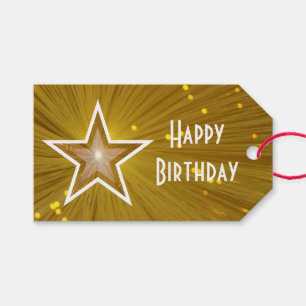 Gold Star-print Happy Birthday White tekst Cadeaulabel