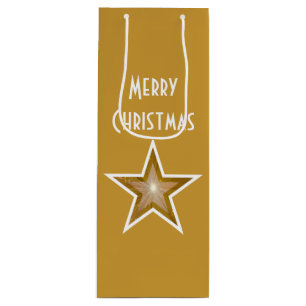 Gold Star print Merry kerstgold wine Wijn Cadeautas