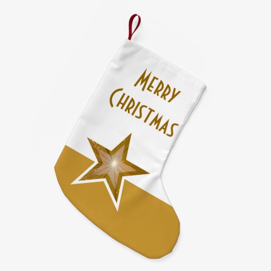 Gold Star-print Merry kerstgoud, wit dubbelwit Kleine Kerstsok (Voorkant (Hangend))