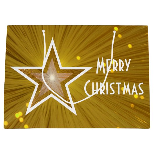 Gold Star-print Merry White, groot kerstwit Groot Cadeauzakje (Voorkant)