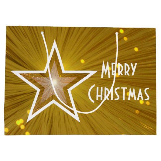 Gold Star-print Merry White, groot kerstwit Groot Cadeauzakje (Achterkant)