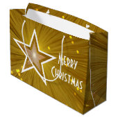 Gold Star-print Merry White, groot kerstwit Groot Cadeauzakje (Achterkant Gekanteld)