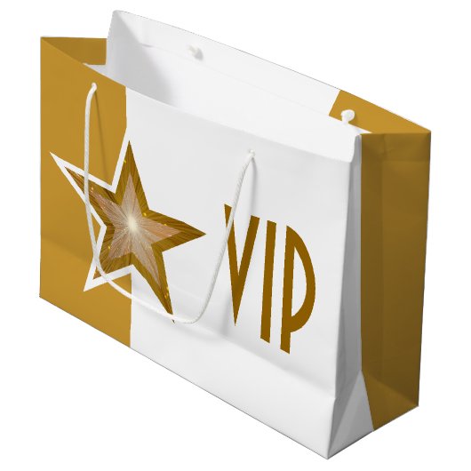 Gold Star print VIP Goud wit groot Cadeauzakje (Voorkant Gekanteld)