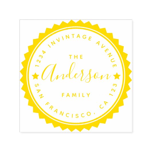 Gold Star & Script Round Typography Retouradres Zelfinktende Stempel (Design)