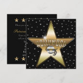 Gold Star Silver Old Hollywood Sparkle Uitnodiging (Voorkant / Achterkant)