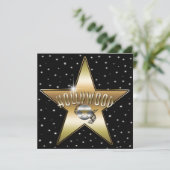 Gold Star Silver Old Hollywood Sparkle Uitnodiging (Staand voorkant)