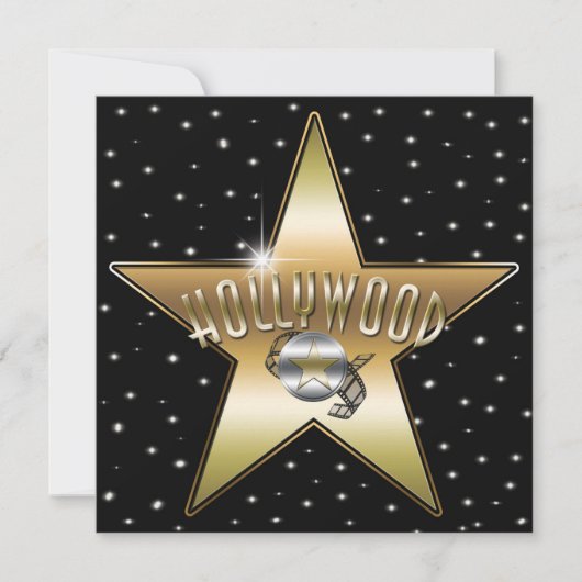 Gold Star Silver Old Hollywood Sparkle Uitnodiging (Voorkant)