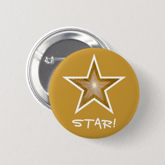 "Gold" Star 'STAR!"-knoopgoud Ronde Button 5,7 Cm (Voorkant /achterkant)
