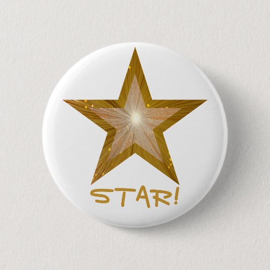 "Gold" Star 'STAR!" knop wit Ronde Button 5,7 Cm (Voorkant)