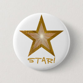 "Gold" Star 'STAR!" knop wit Ronde Button 5,7 Cm