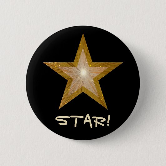 'Gold' Star 'STAR!' knop zwart Ronde Button 5,7 Cm (Voorkant)