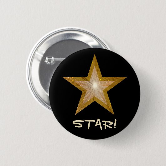 'Gold' Star 'STAR!' knop zwart Ronde Button 5,7 Cm (Voorkant /achterkant)