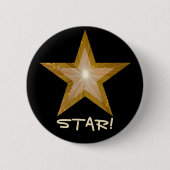 'Gold' Star 'STAR!' knop zwart Ronde Button 5,7 Cm (Voorkant)