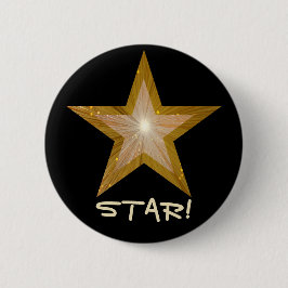 'Gold' Star 'STAR!' knop zwart Ronde Button 5,7 Cm