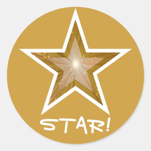"Gold" Star 'STAR!", rond, geel Ronde Sticker (Voorkant)