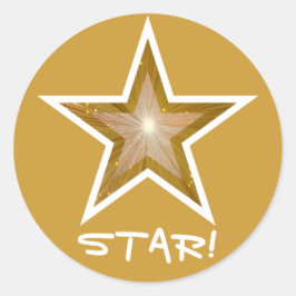 "Gold" Star 'STAR!", rond, geel Ronde Sticker