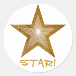 Gold Star 'STAR'! rond vignet wit Ronde Sticker