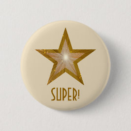 "Gold" Star 'SUPER!'-knoopcrème Ronde Button 5,7 Cm