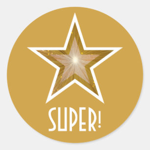 Gold Star 'SUPER'. rond vignet geel Ronde Sticker