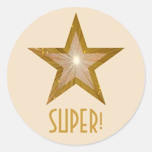 Gold Star 'SUPER', ronde sticker crème (Voorkant)